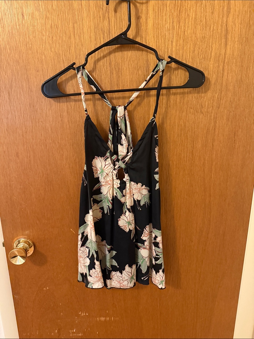 Free People Floral Tie-Back Spaghetti Strap Top - Black